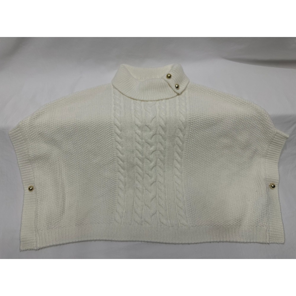 Janie and Jack Girl's Winter Cable Knit Sweater Ivory Poncho Cape Gold Button| 5